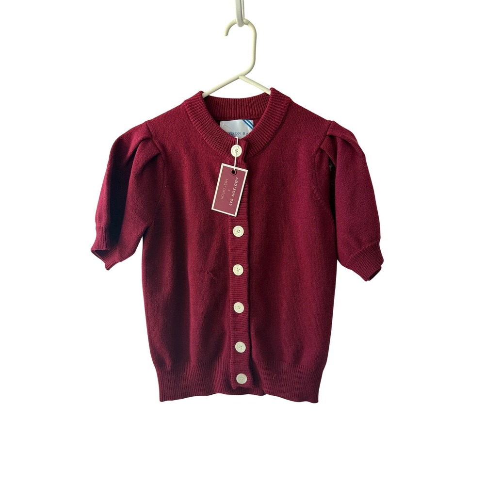 NWT ADDISON BAY Burgundy Ultra Plush Cottagecore Cardigan Puff Sleeve XS $138